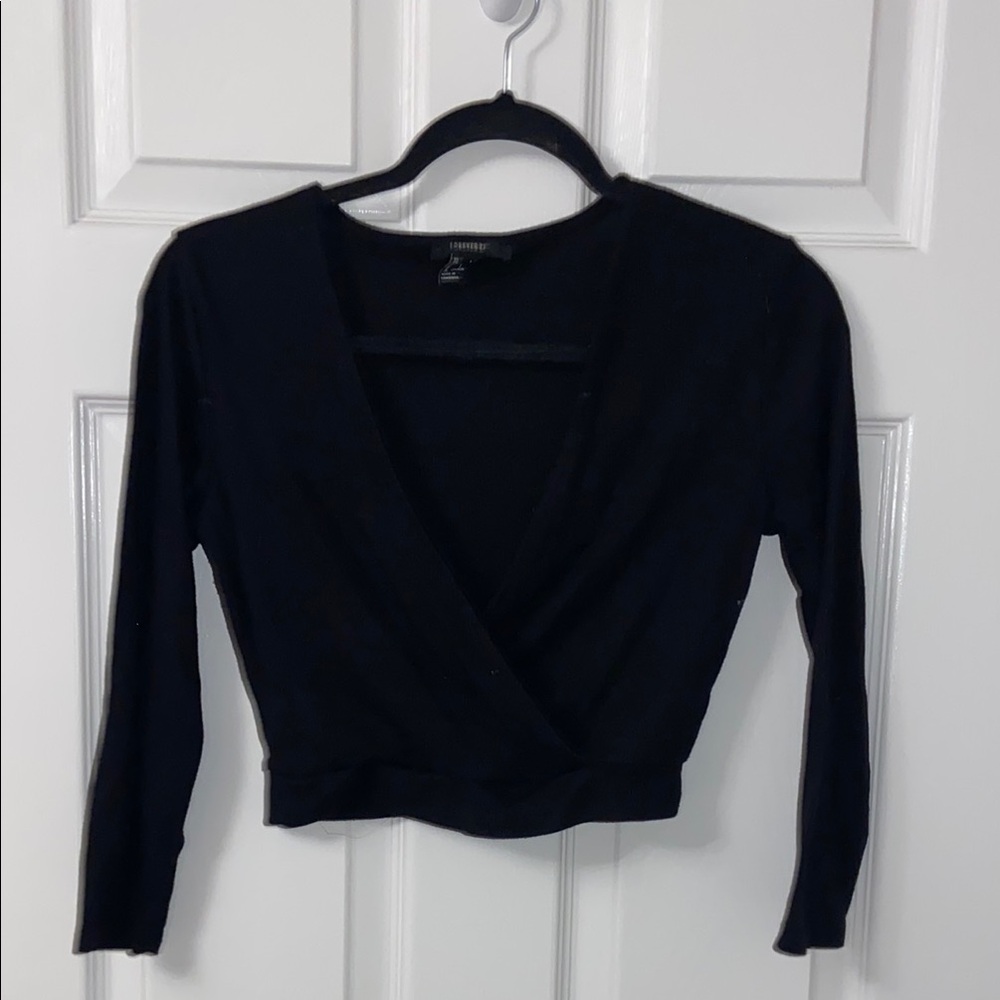 Black Long-Sleeve Wrap Top